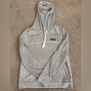 Vineyard Vines Women’s White and Navy Stripe Hooded Lounge Sweatshirt